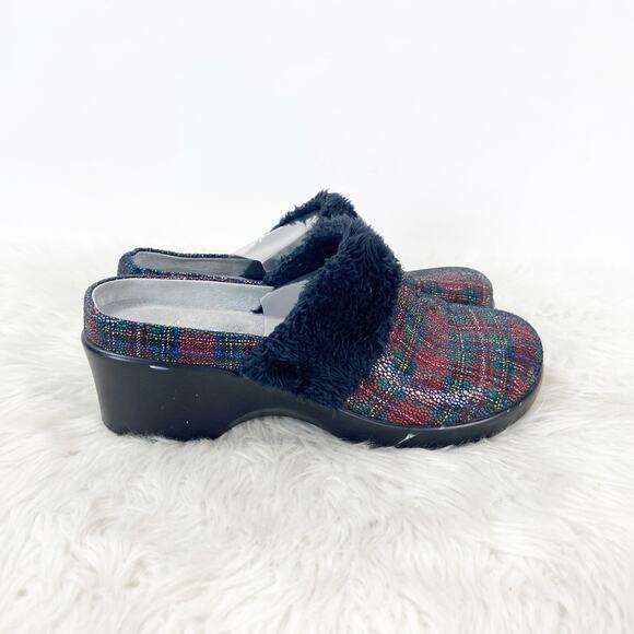 Alegria 40 EU 10 US Womens Black Isabelle Tartan Plaid Leather Fur Mules Clog - Picture 3 of 14